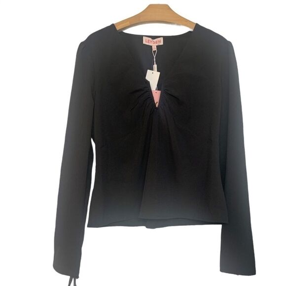 Leyden Tie-Sleeve V-Neck Smock-Back Blouse - Picture 2 of 3